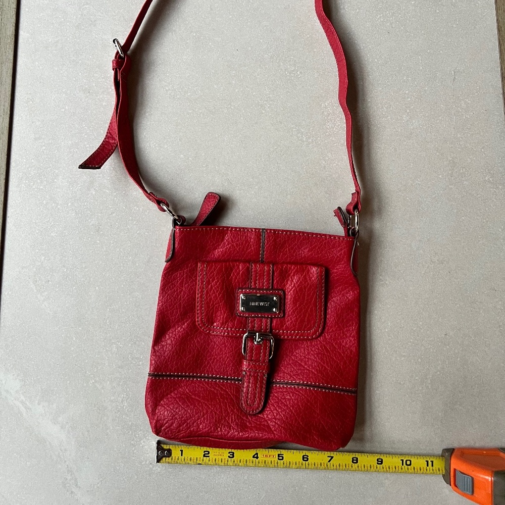 Red Faux Leather Nine West Purse with Adjustable Shoulder Strap